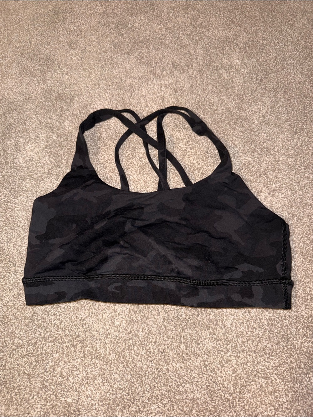 Lululemon Energy size 6, Black Camo Strappy Sports Bra